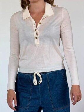 Jenni Kayne Grayson Pullover Ivory Merino Wool Polo